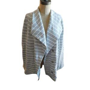 Isaac Mizrahi Live Size 3X Plus Size Gray White Striped STRETCH Knit Top Jacket